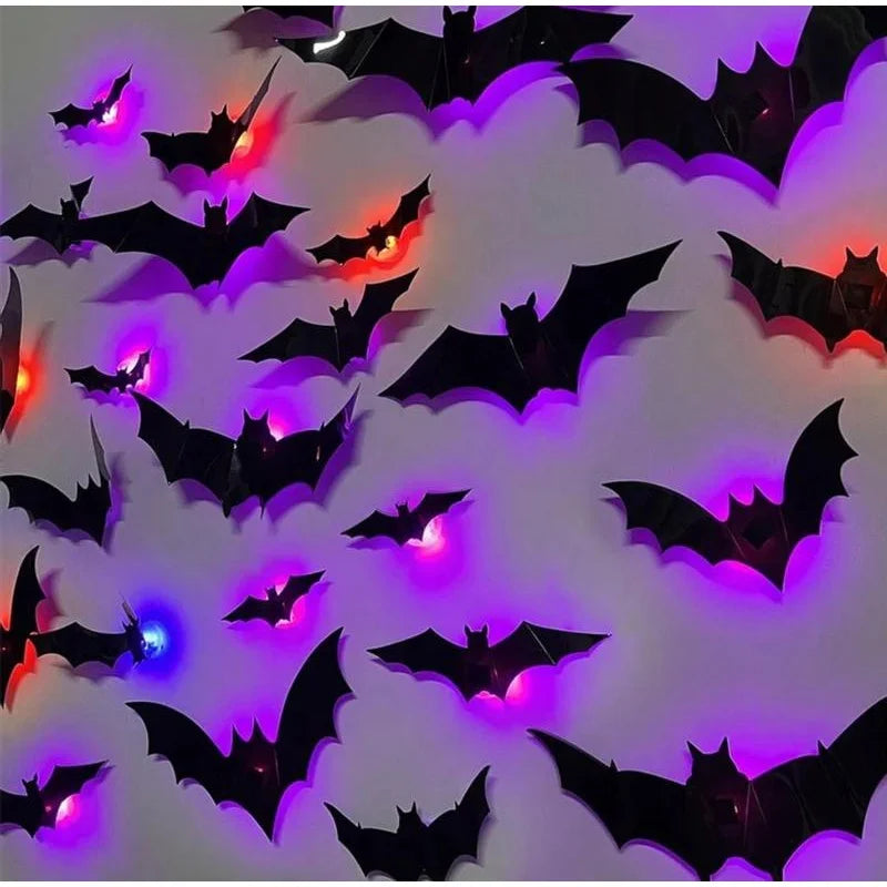 LED Halloween Bat Wall Lights - Glowing 3D Bat Decorations