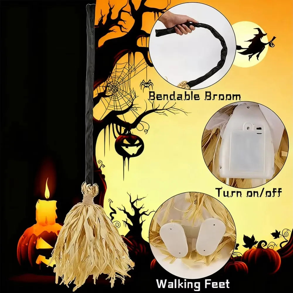 Animated Witch Broom with Lights & Sound - Halloween Decoration