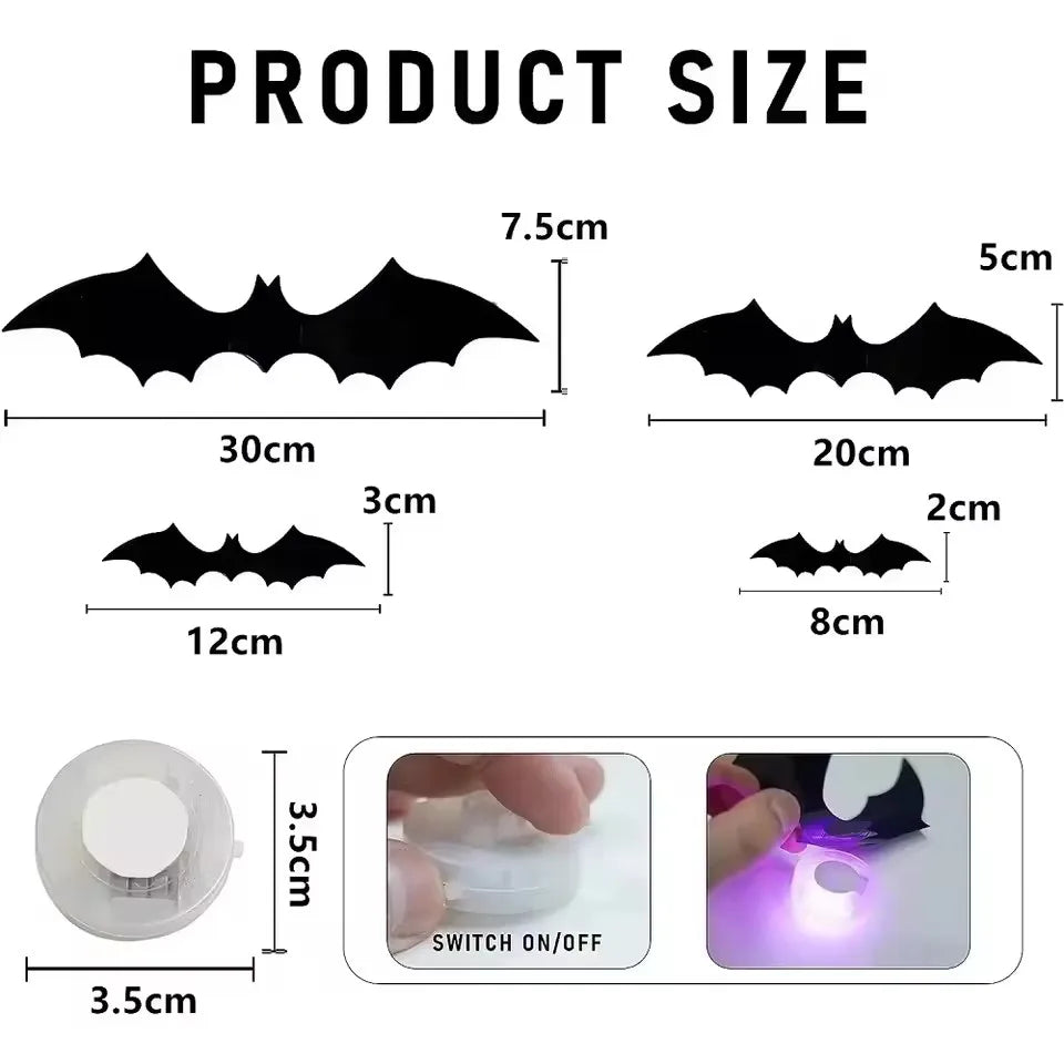 LED Halloween Bat Wall Lights - Glowing 3D Bat Decorations