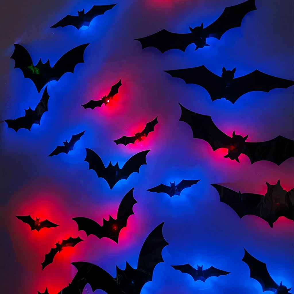 LED Halloween Bat Wall Lights - Glowing 3D Bat Decorations