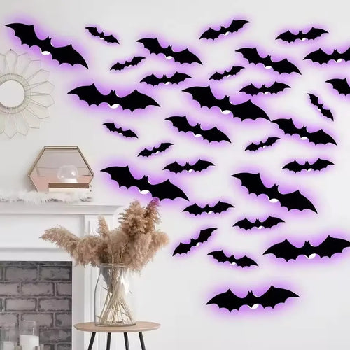 LED Halloween Bat Wall Lights - Glowing 3D Bat Decorations